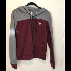 PINK Burgundy and Grey Zip up Hoodie!